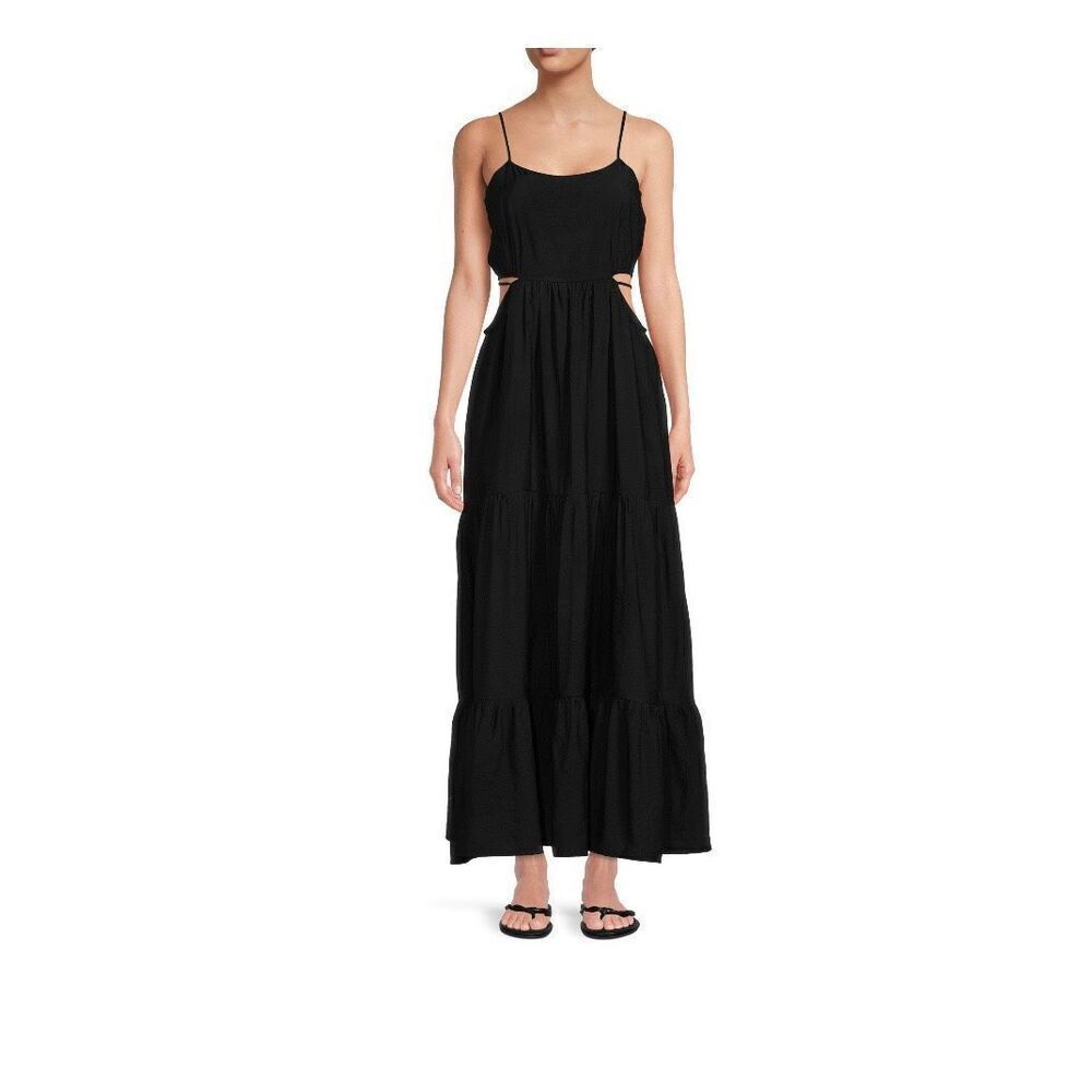 LEA & VIOLA tiered black maxi cut out dress size Small